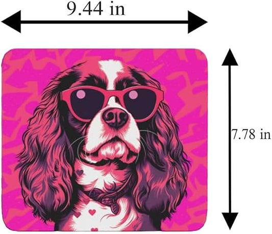 Pink Mousepad Glamour Dog Charles Spaniel Mouse Pad for Home Office Gaming Working Desk Computer Desktop Accessories Non-Slip Rubber Mousepad for Dog Lovers