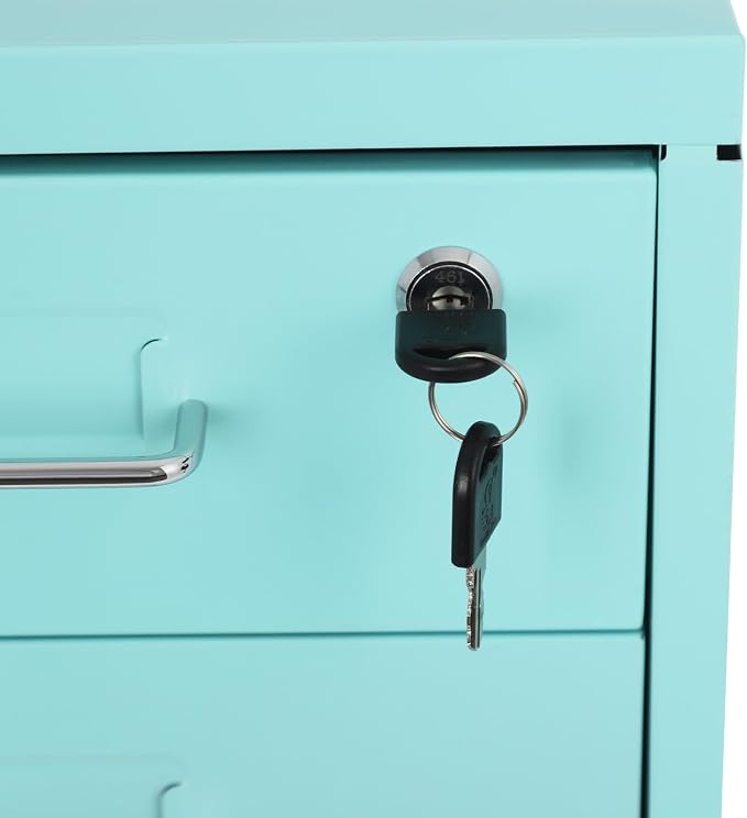 Vertical File Cabinet, 6 Drawers Rolling File Organizer Cabinets with Lock, Heavy Duty Metal Storage Cabinet, Movable Under Desk Filing Cabinet for Office, Study, Dresser (Blue)