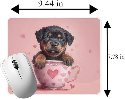 TUBBIE Basic Mousepad Puppy in Tea Cup Mouse Pad Desktop Laptop Computer Accessories Home Office Gaming Work Desk Computer Non-Slip Rubber Gift for Dogs Lover Mousepad Coffee or Tea (Rottweiler)