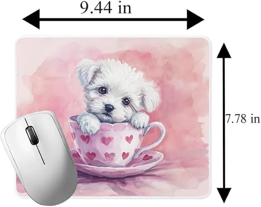 TUBBIE Basic Mousepad Puppy in Tea Cup Mouse Pad Desktop Laptop Computer Accessories Home Office Gaming Work Desk Computer Non-Slip Rubber Gift for Dogs Lover Mousepad Coffee or Tea (Bichon Frise)