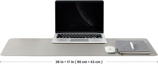 Leather Desk Mat - Non-Slip PU Desk Pad for Office and Home - Desk Organization and Accessories - Ideal for Large Mouse Pad and Desk Mats on Top of Desks (Silver,36"x 17")