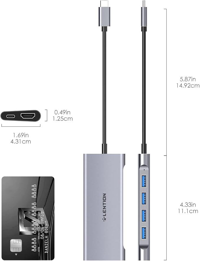 LENTION USB C Hub Multiport Adapter with 4K HDMI, 100W Charging, 4 USB 3.0 5Gbps Splitter Compatible 2016-2025 MacBook Pro, Mac Air, Surface, iPhone & Type-C Devices, Stable Driver(C35, Space Gray)