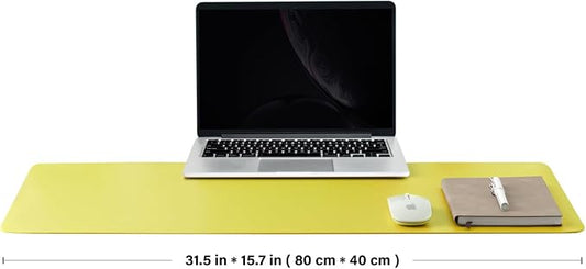 Leather Desk Mat - Non-Slip PU Desk Pad for Office and Home - Desk Organization and Accessories - Ideal for Large Mouse Pad and Desk Mats on Top of Desks (Lemon Yellow,31.5"x 15.7")