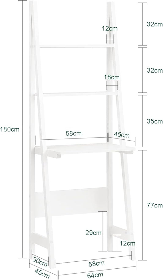 Haotian Ladder Desk with Shelves, Wall Desk for Small Space, Secretary Desk Workstation Dresser Shelf Freestanding Bookshelf, White FRG60-W