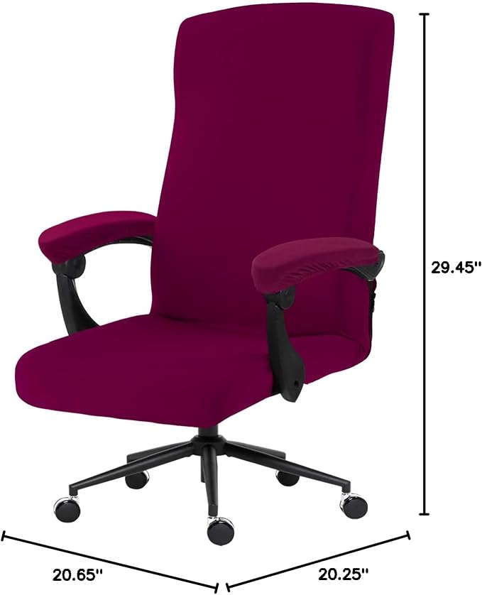 DIVA EN CAMINO DEC Stretch Computer Office Chair Cover with Armrest Covers Durable Zipper Universal Spandex Rotating Boss Chair Slipcovers Anti-dust Soft Desk Chair Seat Protector, Wine Red