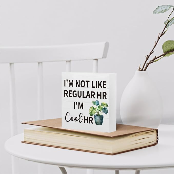 mmiishe Office Gifts for HR Coworker Desk Decoration Hr Gifts for Women | Funny Desk Decor Hr Gift for Colleagues Leader Boss Cubicle Accessories for Office Meeting Rooms Wooden Box Sign 5 x 5 Inches