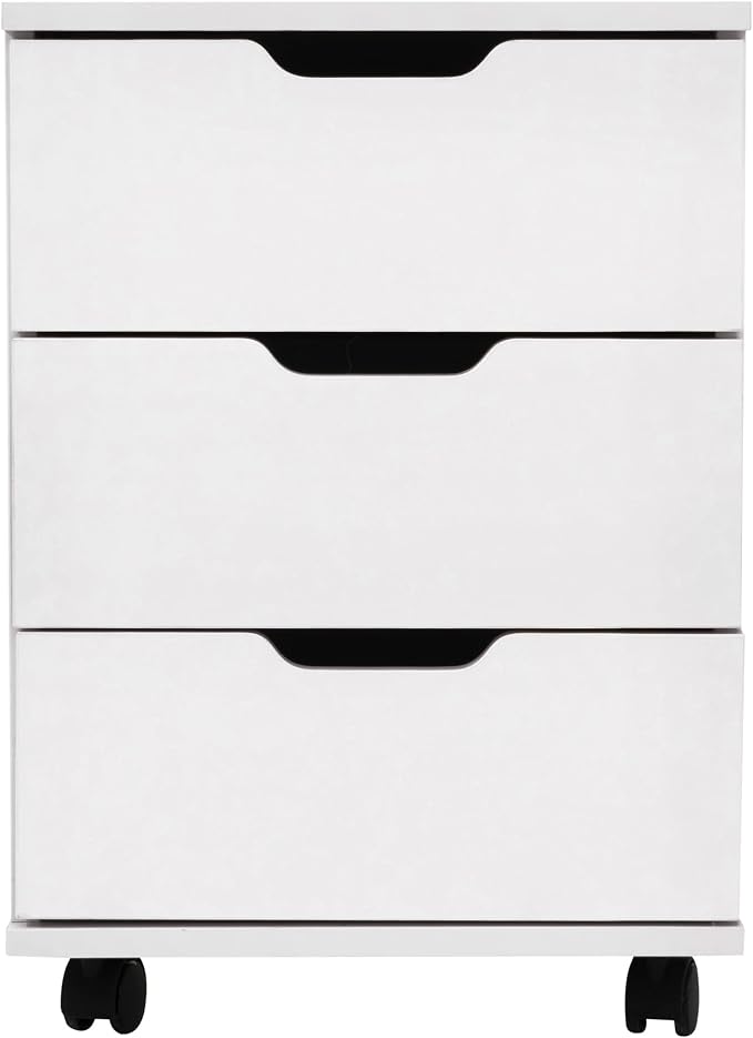 Farini 3-Drawer Vertical Filing Cabinet Rolling Wood Mobile File Cabinets Under Desk for Home Office with Casters,White,Fully-Assembled