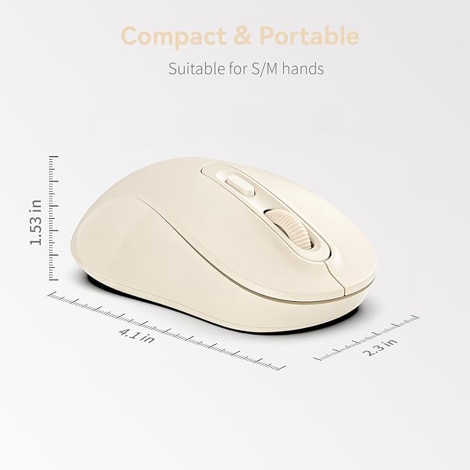 Wireless Mouse, 2026 New Model, Silent Click Ergonomic Design, Portable, 4 Buttons, Adjustable DPI (800/1200/1600), for Laptop/PC/Office (Beige)