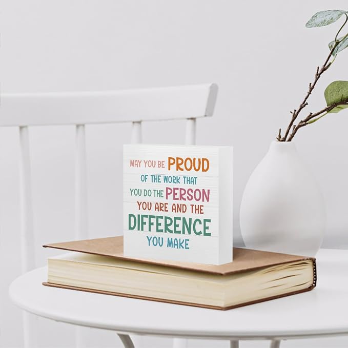 mmiishe Inspirational Office Decor Funny Office Wood Box Sign Decorative | May You Be Proud of the Work You Do Square Desk Decor Sign for Shelf Desk Accessories for Women Men Mom 5 x 5 Inches