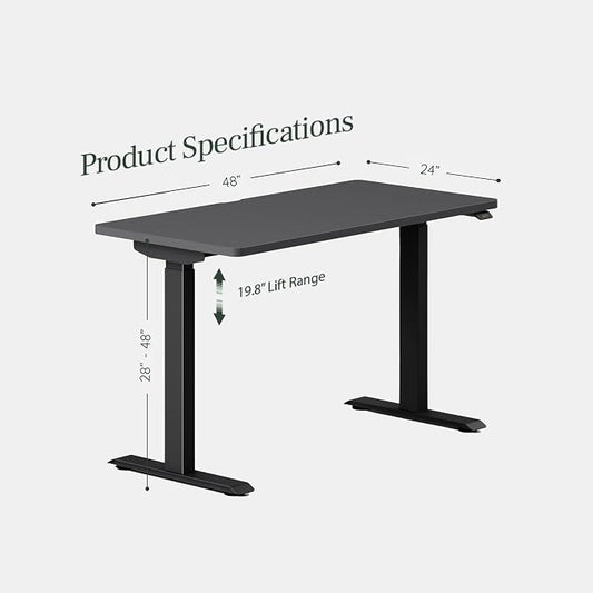 Branch Duo Standing Desk 48 Inches - Adjustable Standing Desk with 20” Range - OLED Control Panel - Frameless Design & Compact Size Suitable for Many Spaces - Charcoal Base - Charcoal Top