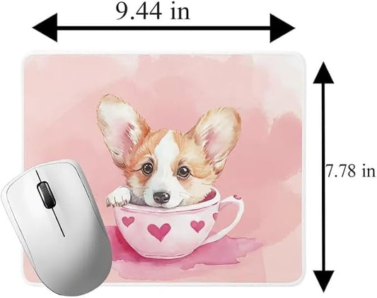 TUBBIE Basic Mousepad Puppy in Tea Cup Mouse Pad Desktop Laptop Computer Accessories Home Office Gaming Work Desk Computer Non-Slip Rubber Gift for Dogs Lover Mousepad Coffee or Tea (Welsh Corgi)