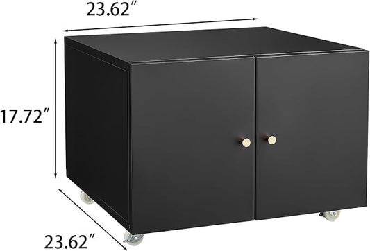 Printer Stand with Storage, 3D Heavy Duty Printers Table with Double-Door and Adjustable Shelf, Printer Stand on Wheels,Metal Fax Machine Table for Home Office