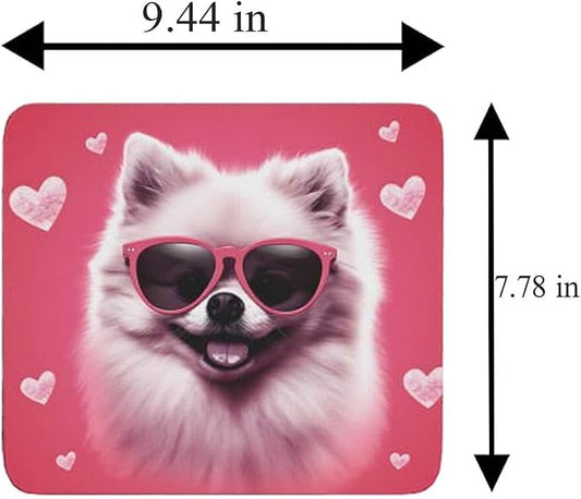 Pink Mousepad Glamour Dog Pomeranian Mouse Pad for Home Office Gaming Working Desk Computer Desktop Accessories Non-Slip Rubber Mousepad for Dog Lovers