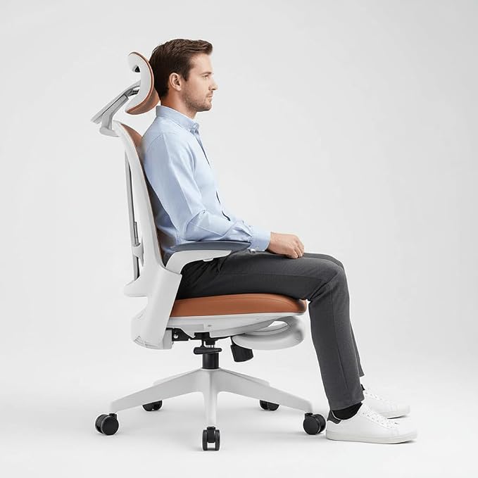 Sunaofe Boss Pro Leather Ergonomic Office Chair with Footrest - Executive Chair, 4D Armrests, Adaptive Lumbar, 125° Recline, 300lb Capacity, 5-Year Warranty Black Frame/Dark Brown