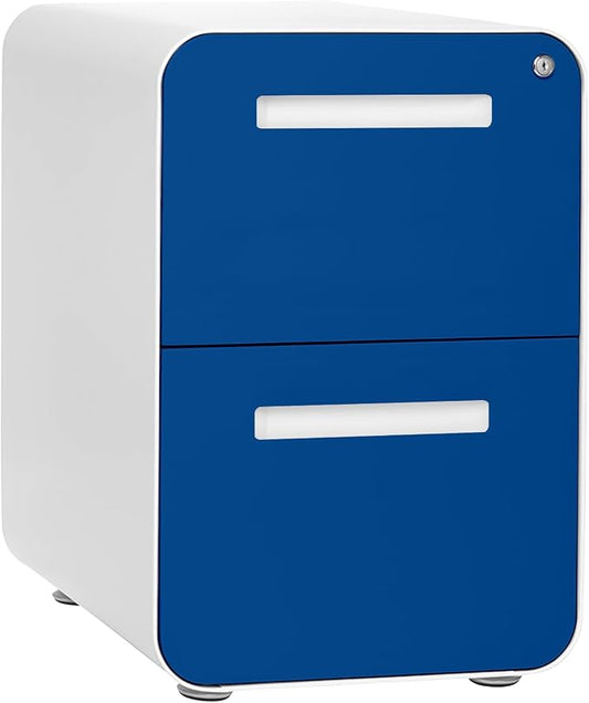 Laura Davidson Furniture Stockpile 2 Drawer Mobile File Cabinet with Lock - Under Desk Metal Filing Cabinet, Legal/Letter File Folders, Wheels and Stationary Feet, Pre-Assembled, Blue Faceplate