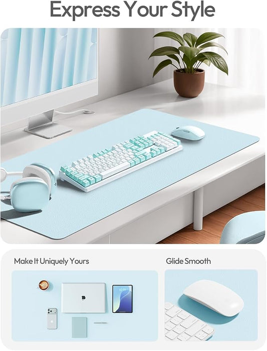 YSAGi Leather Desk Protector, Office Mat, Large Mouse Mat, Non-Slip PU Leather Blotter, Laptop Desk Mat, Waterproof Writing Pad for Office and Home(Baby Blue, 63" x 24")