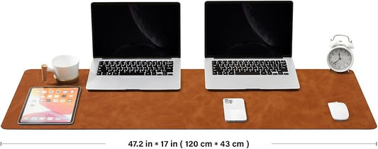 Distressed Leather Desk Mat - Non-Slip PU Desk Pad for Office and Home - Desk Organization and Accessories - Ideal for Large Mouse Pad and Desk Mats on Top of Desks(Tan,47.2"x 17")