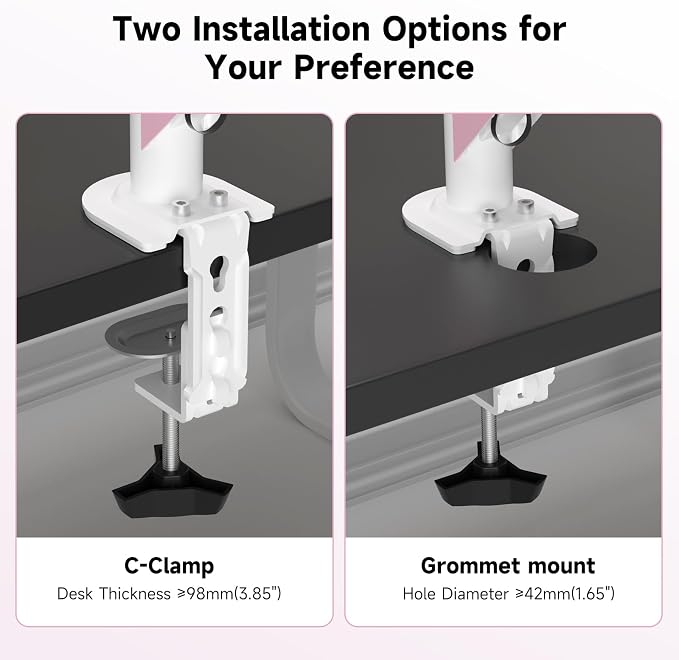 Suptek Monitor Mount Gas Spring Monitor Arm Desk Mount Fully Adjustable Fits 17 20 22 23 24 26 27 32 35 inch Monitors Weight Capacity up to 24.25 lbs, Pink