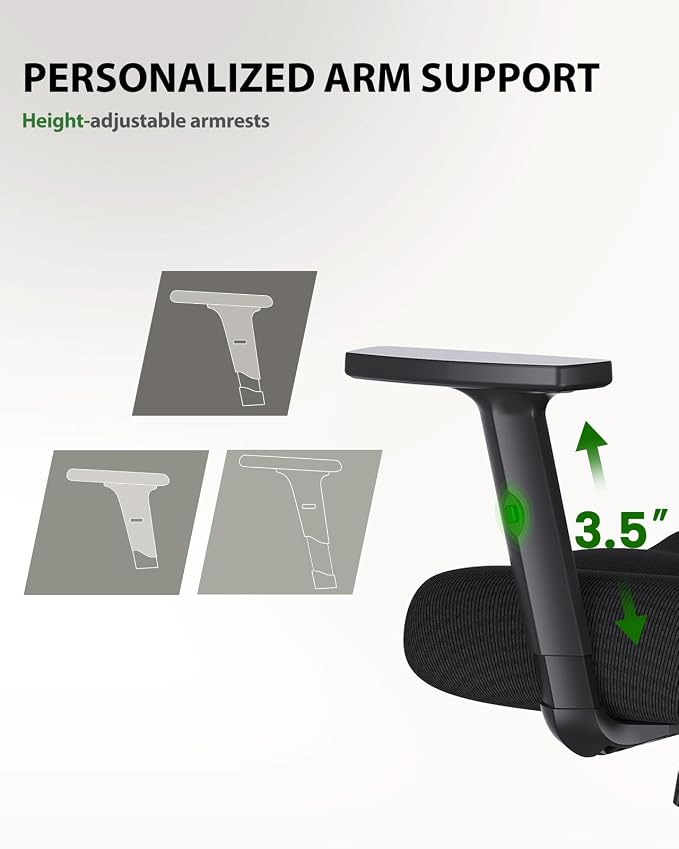 Marsail Ergonomic Office Chair Ergonomic Gaming Chair with Lumbar Support, 2D Headrest, Adjustable Armrests, Contoured Seat Cushion, Desk Chair with Wheels for Home and Office (Dark)