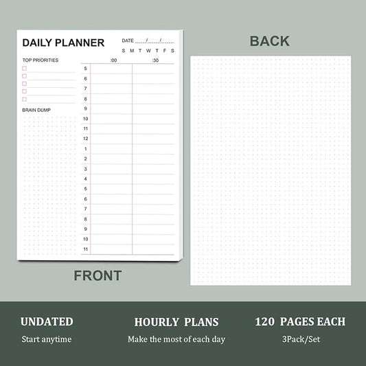 Tiankool To Do List Notepad 3Pack/Set,Daily To Do List with Priorities, Brain Dump, Hourly Scheduler and Notes,Daily Planner Notepad for Work, Study, 60 Tear Off Sheets Planning Pad, 7x10 Inch