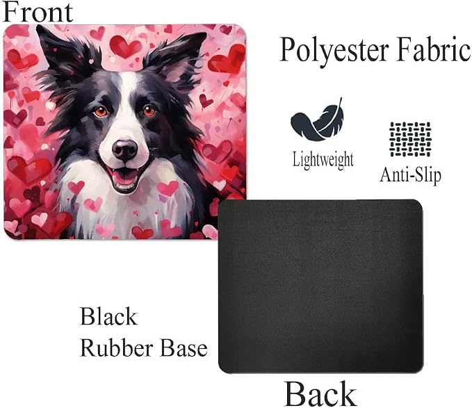 Border Collie Mouse Pad Dog with Red Hearts Pattern Non-Slip Rubber Mouse Pad Puppy in Love Mouse Pad for Home Office Work Desk Computer Desktop Laptop for Dog Lovers