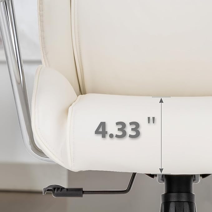 High Back Office Desk Chair,Ergonomic Reclining Office Chair,Modern Swivel Computer Chair,Conference Room Chairs,Cream White Leather Chair with Lumbar Support,330lbs