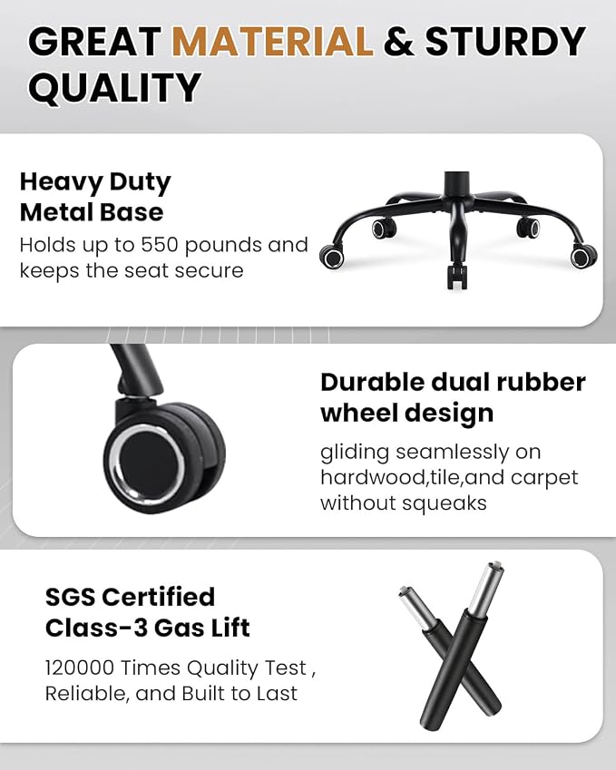 550LBS Big and Tall Office Chair for Heavy People,Ergonomic Office Chair with Padded Flip-Up Arms and Adjustable Lumbar Support,High Back Executive Leather Desk Chair with Rocking Function