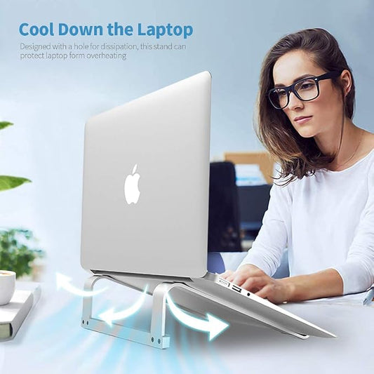 LENRUE Laptop Stand for Desk,Stable MacBook Pro Stand,Ergonomic Aluminum Computer Riser for 12 13 15 16.2 inch ,Computer Cooling Stand for Mac MacBook Pro Air,HP, Dell, More PC Notebook (Silver)