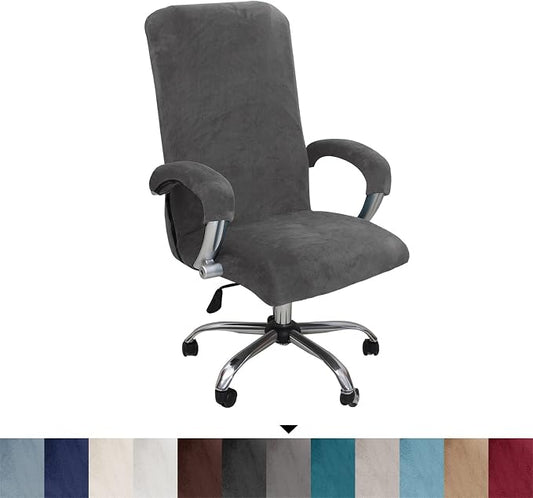 Velvet Plush Office Computer Chair Cover for Executive, Gray, XL | Stretchable, Ergonomic, Cat Proof Protector, For Mesh Chairs with Wheels & Armrests, Comfy Executive Rolling Chairs