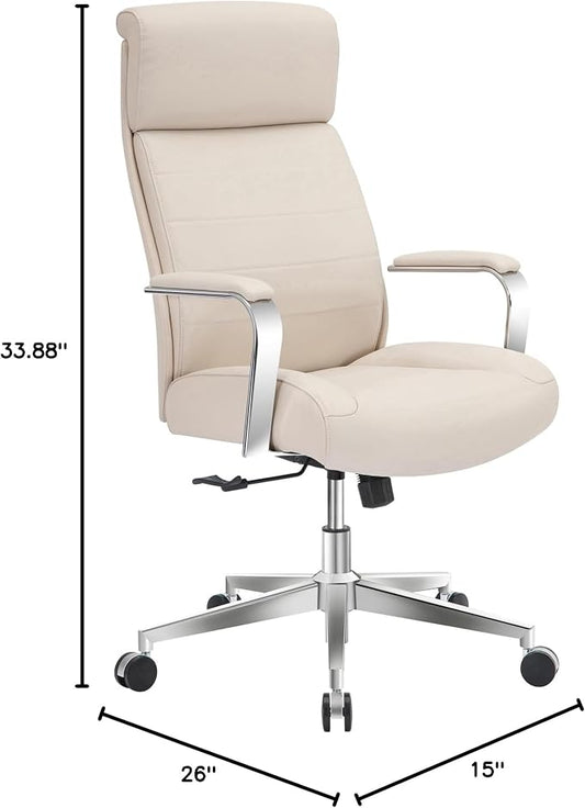 Realspace® Modern Comfort Modee Vegan Leather High-Back Executive Office Chair, Sand/Chrome, BIFMA Compliant