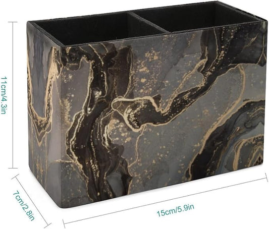 Niapessel Pencil Holder for Desk, Black Gold Marble Pen Holder Storage Desktop Pen Organizer Desk Pencil Organizer Makeup Brush Holder for Office School College Leather