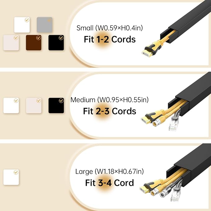 Delamu Black Cord Hider, 85in Cord Covers for Wires on Wall, One-Cord Cable Hider, Wire Hiders Wire Covers for TV Cords on Wall, Easy Mount Cable Cover Management Kit, 6X L14.2 W0.59 H0.4in, Black