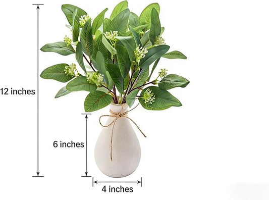12 Inch Artificial Eucalyptus Plant in White Ceramic Vase Faux Greenery Arrangement with Buds Small Farmhouse Tabletop Decor for Bathroom Bedroom Kitchen Office