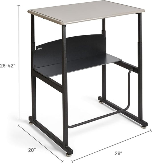 Safco AlphaBetter Student Standing Desk, Adjustable Height with Shelf and Swinging Pendulum Foot Rest, 28" W x 20" D, Gray