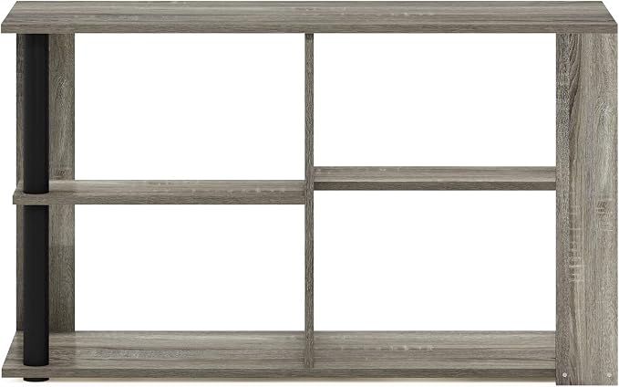 Furinno Romain Narrow End Table with Shelves, French Oak/Black