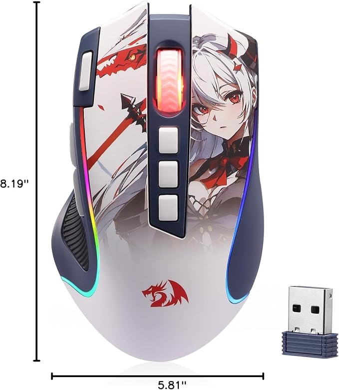 Redragon M612AK PRO RGB Anime Gaming Mouse, 8000 DPI Wired/Wireless Optical Mouse with 9 Programmable Buttons & 7 Backlit Modes, BT & 2.4G Wireless, Software Supports DIY Keybinds Rapid Fire Button