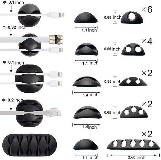 OHill 16-Pack Black Cord Organizer - Adhesive Cable Clips Holder for Desk, Wall, Car - Wire Management Clips for iPhone Charger, USB, Computer Cables -Cord Keepers with Strong Sticky Backing