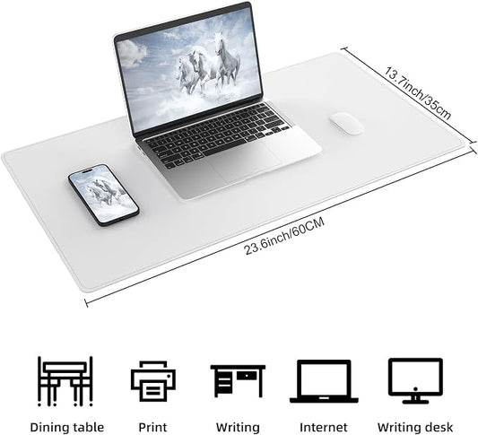 AFIING Cork Desk Mat 23.6 x 13.7, Dual-Sided Cork & PU Leather Desk Pad, Waterproof Non-Slip Desk Protector for Home Office, Study Desk & Minimalist Workspace White