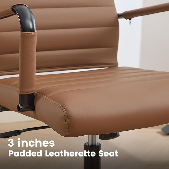 Leather Office Desk Chair, Conference Room Chairs with Wheels, Modern Executive Computer Guest Chairs with Arms