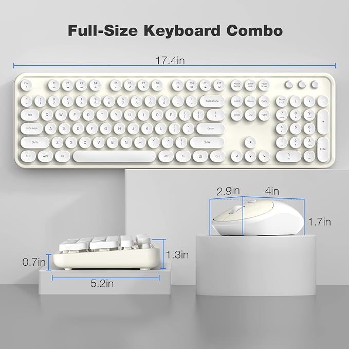 Dilter Wireless Keyboard and Mouse Combo, 104 Keys Full-Sized Typewriter Keyboards, 2.4 GHz USB Receiver Plug and Play, for Windows, PC, Laptop, Desktop (Cremy White)