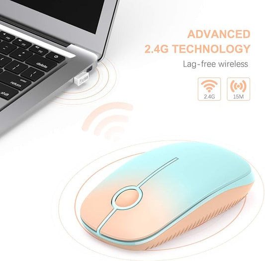 Unipows Wireless Mouse - 2.4G Slim Portable Computer Mouse with Nano Receiver, Less Noise Mobile Optical Mice for Notebook, PC, Laptop, Computer, Mac (Gradient Orange to Mint Green)