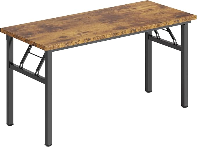 DlandHome Folding Table Computer Desk 62 Inches Workstation Table Conference Table Home Office Desk Fully Assembled Retro and Black Frame
