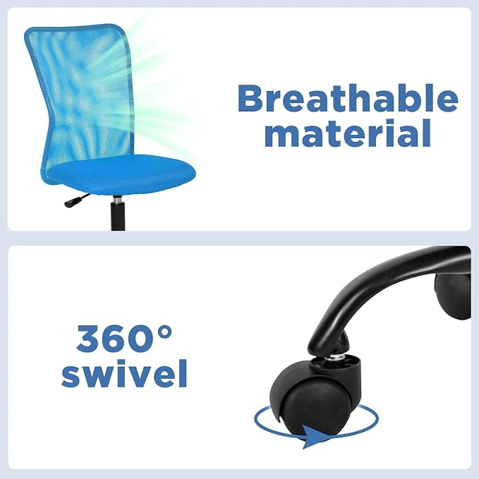 FDW Home Office Chair Mid Back Mesh Desk Chair Armless Computer Ergonomic Task Rolling Swivel Chair Back Support Adjustable Modern with Lumbar Support,Blue