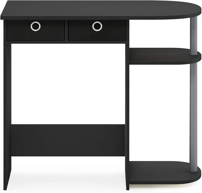 Furinno Go Green 32-Inch Black Computer Desk, Office Desk with 2 Side Shelves and Storage Bins, Rectangular Home Office Desk, Gaming Desk for Home Office, Bedroom, Study Room, Classic Black