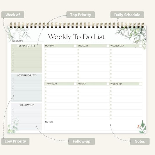 Weekly To Do List Notepad, Undated Planner with 52 Sheets (8.5''x11''), Desk Weekly Planner for Women & Man, Home School & Work