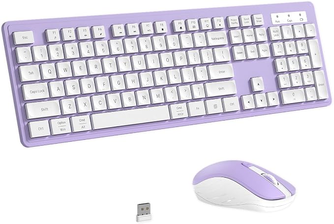 Wireless Keyboard and Mouse, 2.4GHz Cordless Keyboard Mouse Combo, Optical Mouse, Plug and Play USB Receiver, Compatible with Windows, Mac, Laptop, and PC(White Purple)