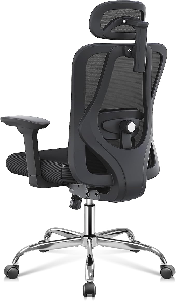 DEVAISE Ergonomic Mesh Office Chair with Adjustable 3D Headrest and Tilt Function, Big and Tall Reclining Comfy Home Computer Desk Chair with Lumbar Support and 3D Armrests, Black