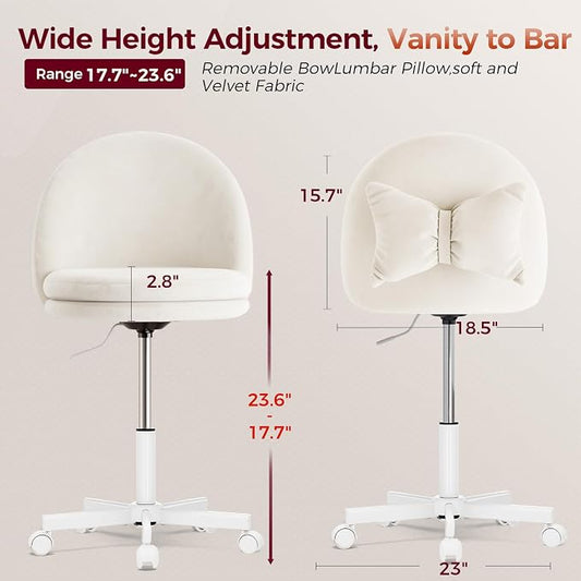 COMHOMA Vanity Chair with Velvet Fabric, Small Tall Armless Chair with Back, Cute Candy Chair for Girls Gift Living Room/Makeup Room/Bedroom/Kitchen (Height Use: Adjustable from Desk to Bar Height)