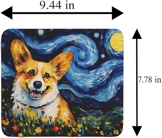 Starry Night Dog Mouse Pad for Home Office Gaming Working Desk Computer Desktop Accessories Non-Slip Rubber Mouse Pad for Dog Lovers (Corgi)