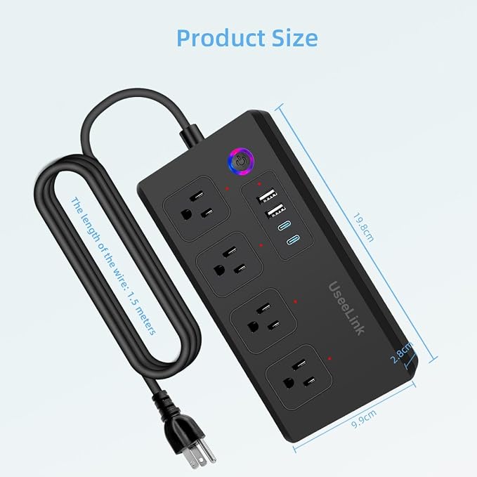 Matter Smart Power Sstrip, Compatible with Apple Home, Alexa, and Google Assistant, Supports Voice Control and Remote Access, Suitable for Home or Office,Black